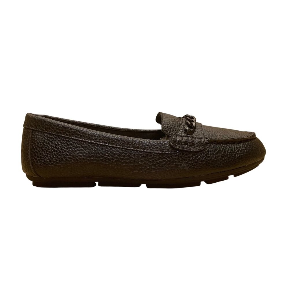 Anne Klein Women’s Black Loafers Pebbled Slip-On Chain Accent Flats Size 6M